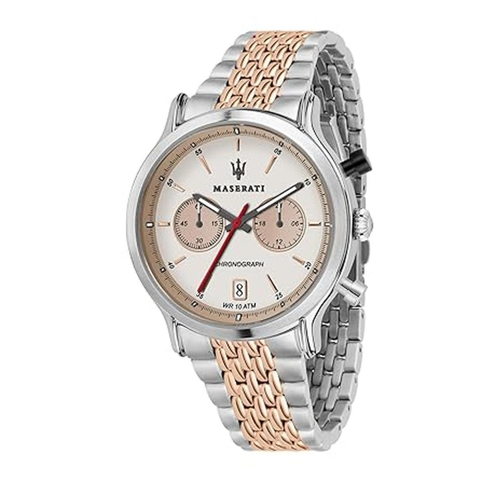 Maserati Legend Chronograph Ivory Dial Two‑Tone Silver And Rose‑Gold Bracelet Mens Watch With Date and Stopwatch - R8873638002